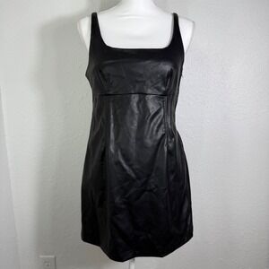 Audrey 3+1 Women Large Dress Black Faux Leather Mini Square Neck Goth Sexy Party